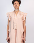 Chaya silk blouse in blush with a V-neckline and waist tie