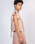 Chaya silk blouse in blush with a V-neckline and waist tie