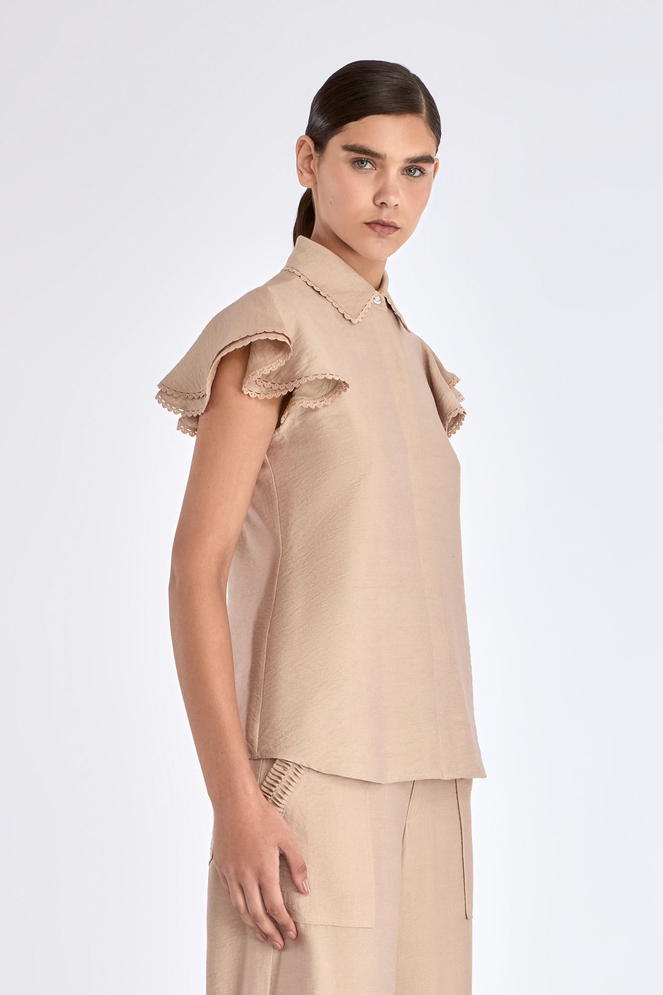 Clark Ruffle Sleeve Blouse in Nude | Sitka Semsch