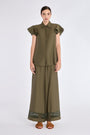 Front view of the Clark Blouse in Olive, showcasing its tailored shirt collar and relaxed fit.
