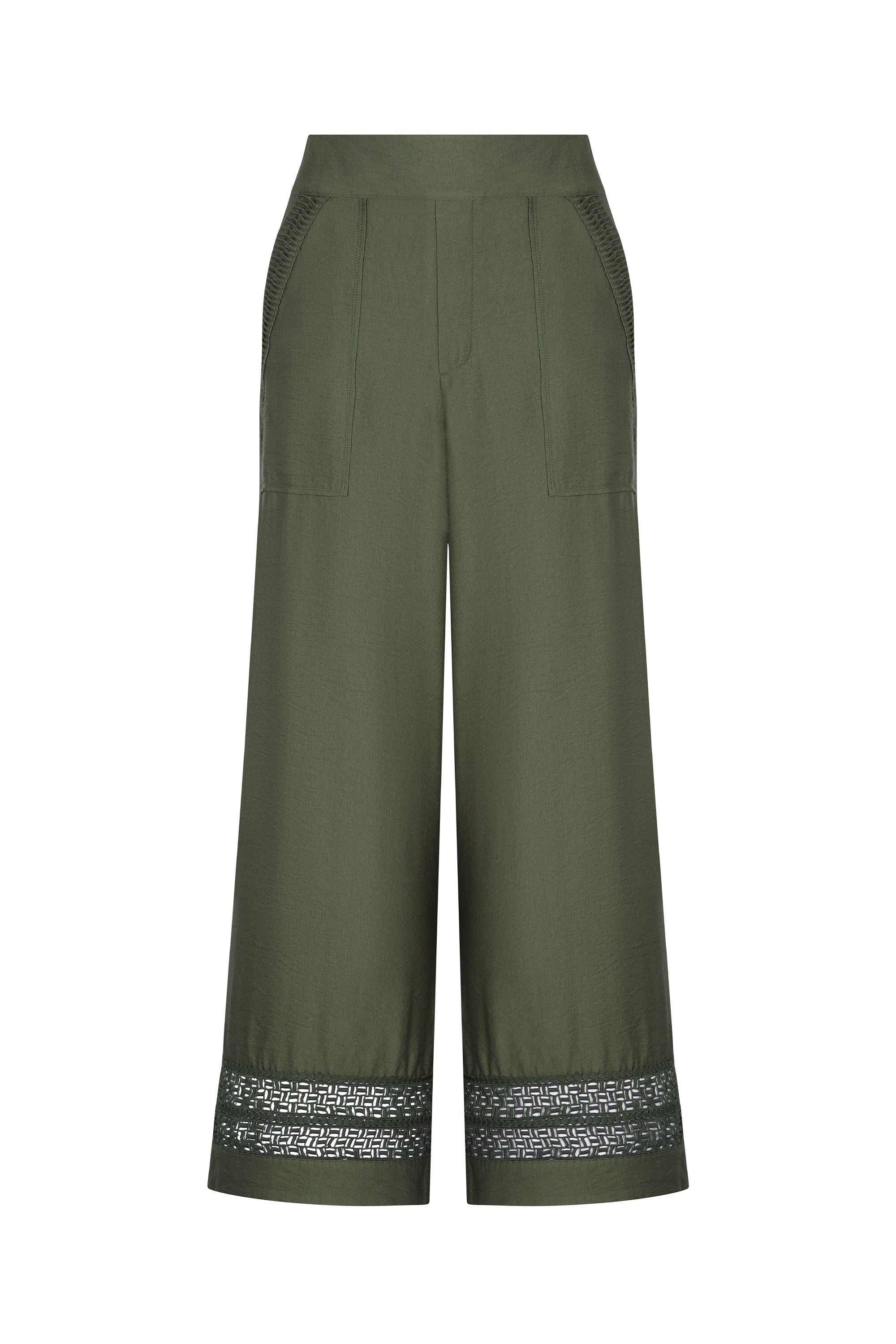 Front view of the Clark Ease Pant in olive, showcasing its soft knit fabric and relaxed fit.
