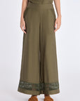 Front view of the Clark Ease Pant in olive, showcasing its soft knit fabric and relaxed fit.