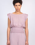 Cordova silk top in lilac with elasticated waist and modern silhouette