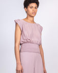 Cordova silk top in lilac with elasticated waist and modern silhouette
