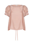 Davina silk top in blush with crochet ribbon accents and adjustable hem
