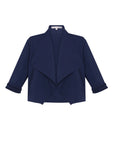 Front view of the Daysi Jacket in Navy, showcasing its elegant draped lapel and open-front design.