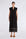 Front view of the Denver Dress in black, showcasing its Nehru collar and artisan-embroidered hem.