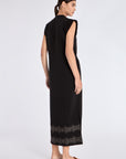 Elegant back view of the Denver Dress, showing the clean lines of its midi silhouette.