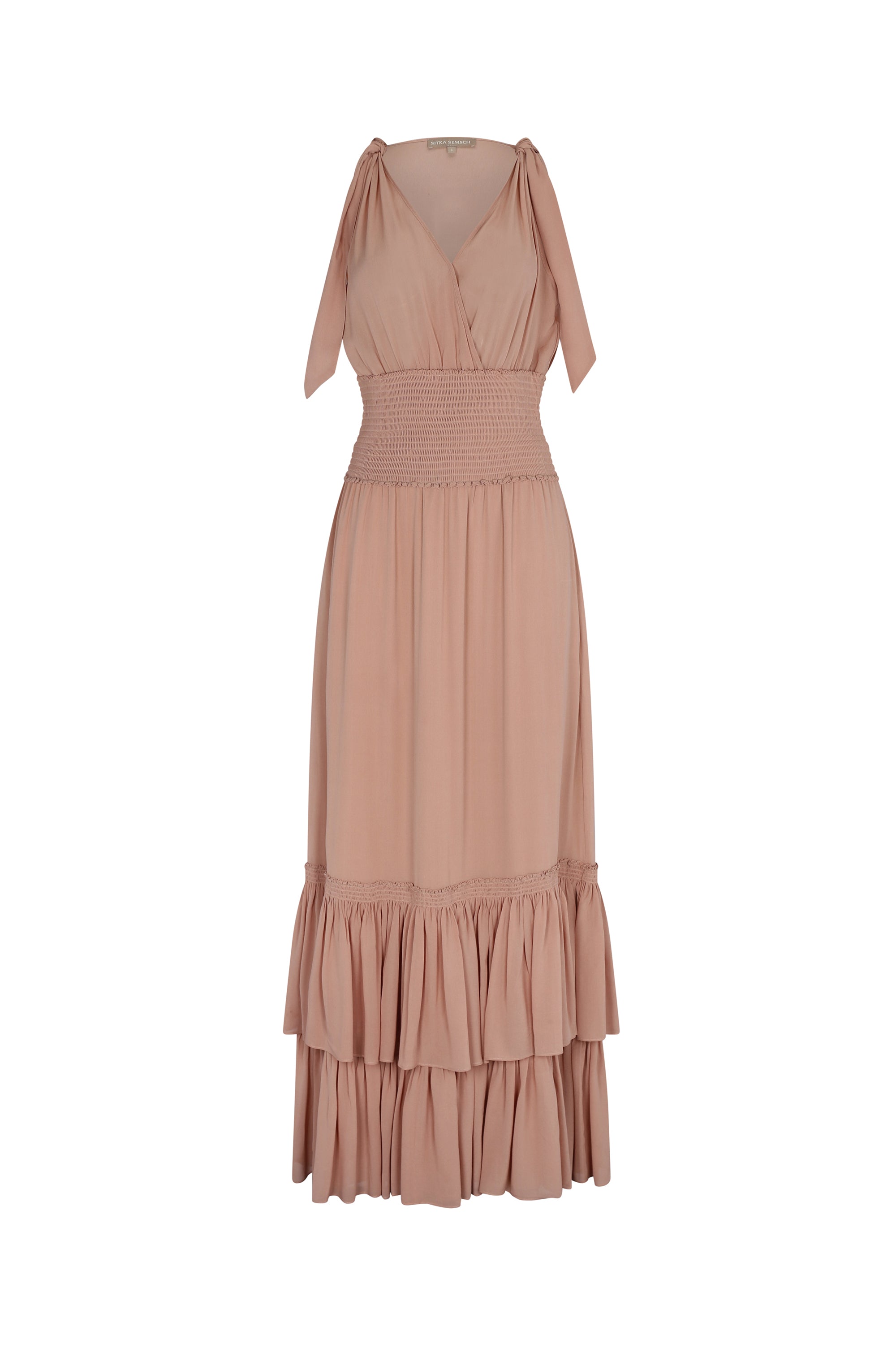 Ebrill Dress in Blush | Romantic Silk Dress with V-neckline & Elasticated Waist | Sitka Semsch
