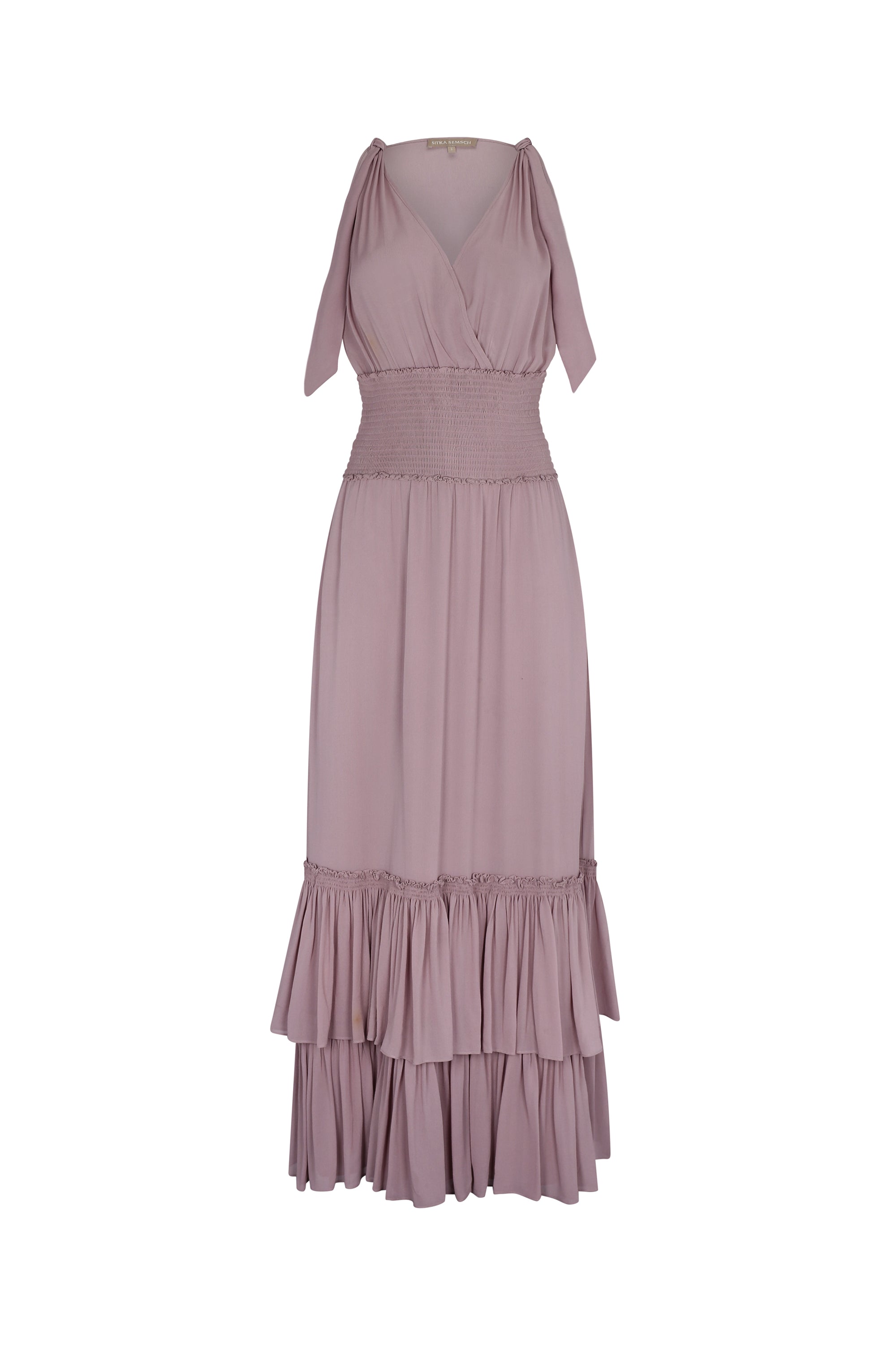Silk Maxi Dress with Shoulder Ties & Ruffled Skirt | Sitka Semsch