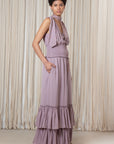 Silk Maxi Dress with Shoulder Ties & Ruffled Skirt | Sitka Semsch