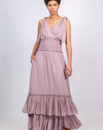 Silk Maxi Dress with Shoulder Ties & Ruffled Skirt | Sitka Semsch