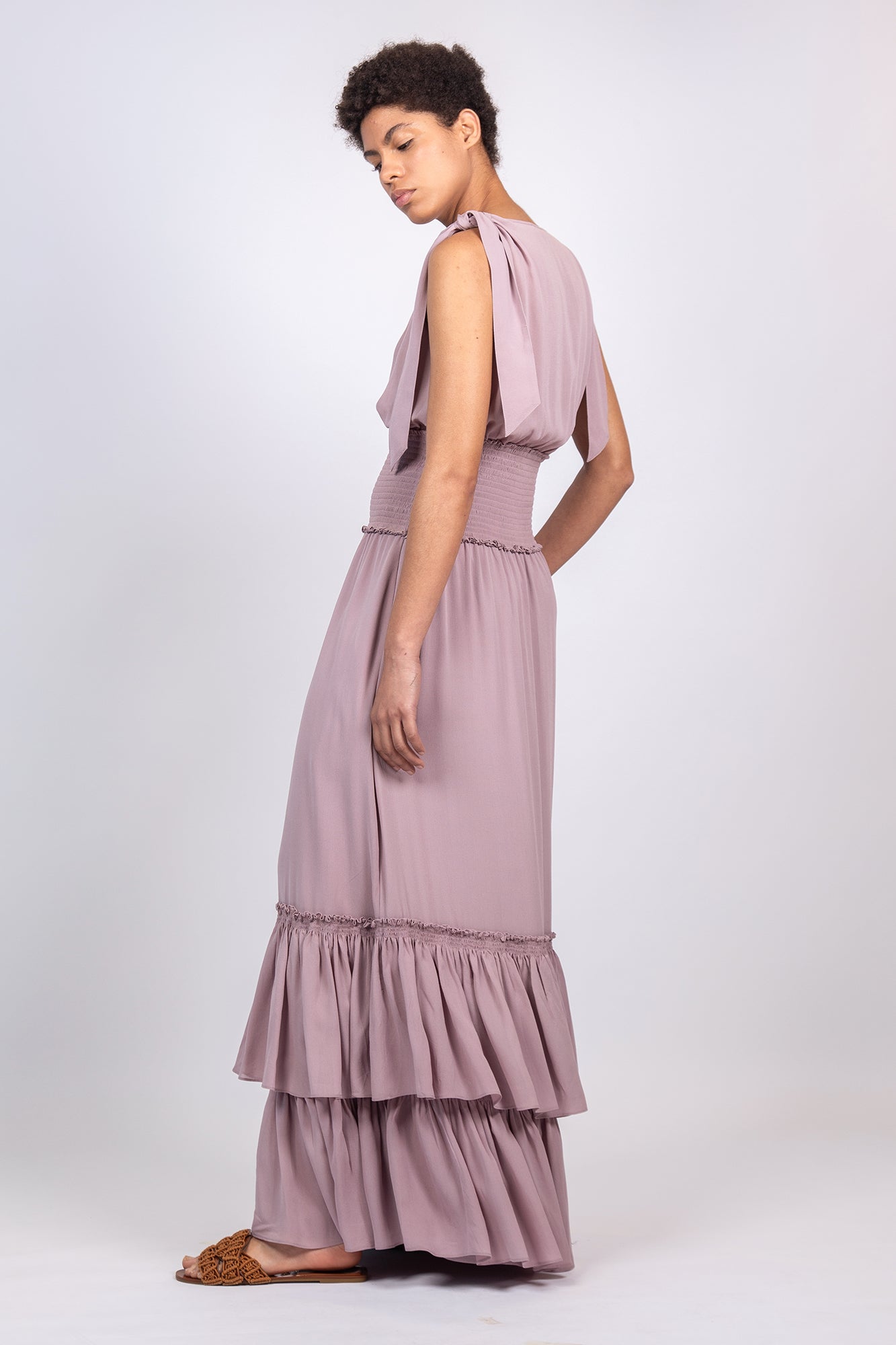 Silk Maxi Dress with Shoulder Ties & Ruffled Skirt | Sitka Semsch