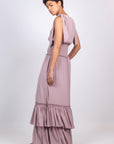 Silk Maxi Dress with Shoulder Ties & Ruffled Skirt | Sitka Semsch