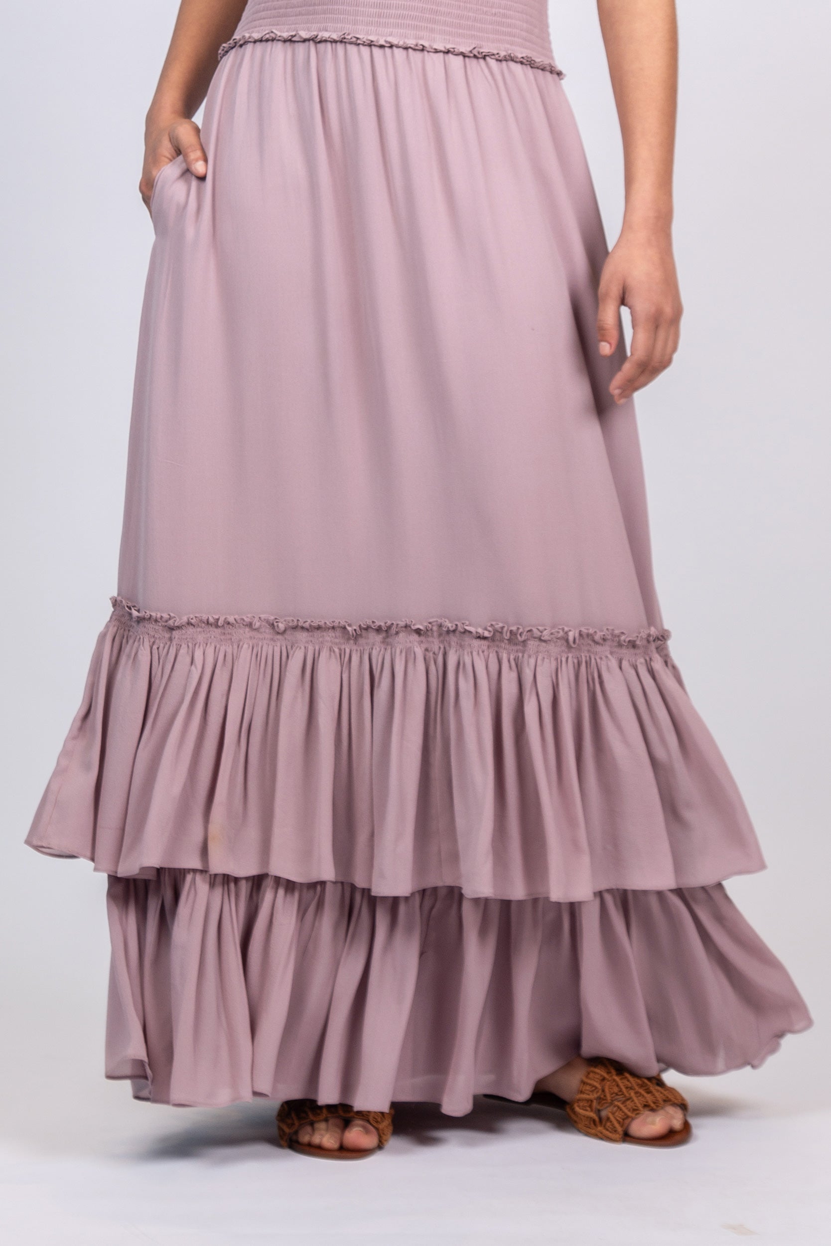 Silk Maxi Dress with Shoulder Ties & Ruffled Skirt | Sitka Semsch
