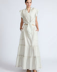 Eden Skirt in Silver – Cotton midi skirt with ruffled hem, patch pockets, and elasticized waistband at the back.
