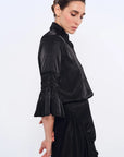 Fina Smocked Sleeve Blouse | Black