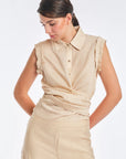 Harlow Sleeveless Wrap Blouse | Vanilla