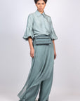 Idanna Pant in Dark Green – Silk Palazzo Pants with Flowing Fit