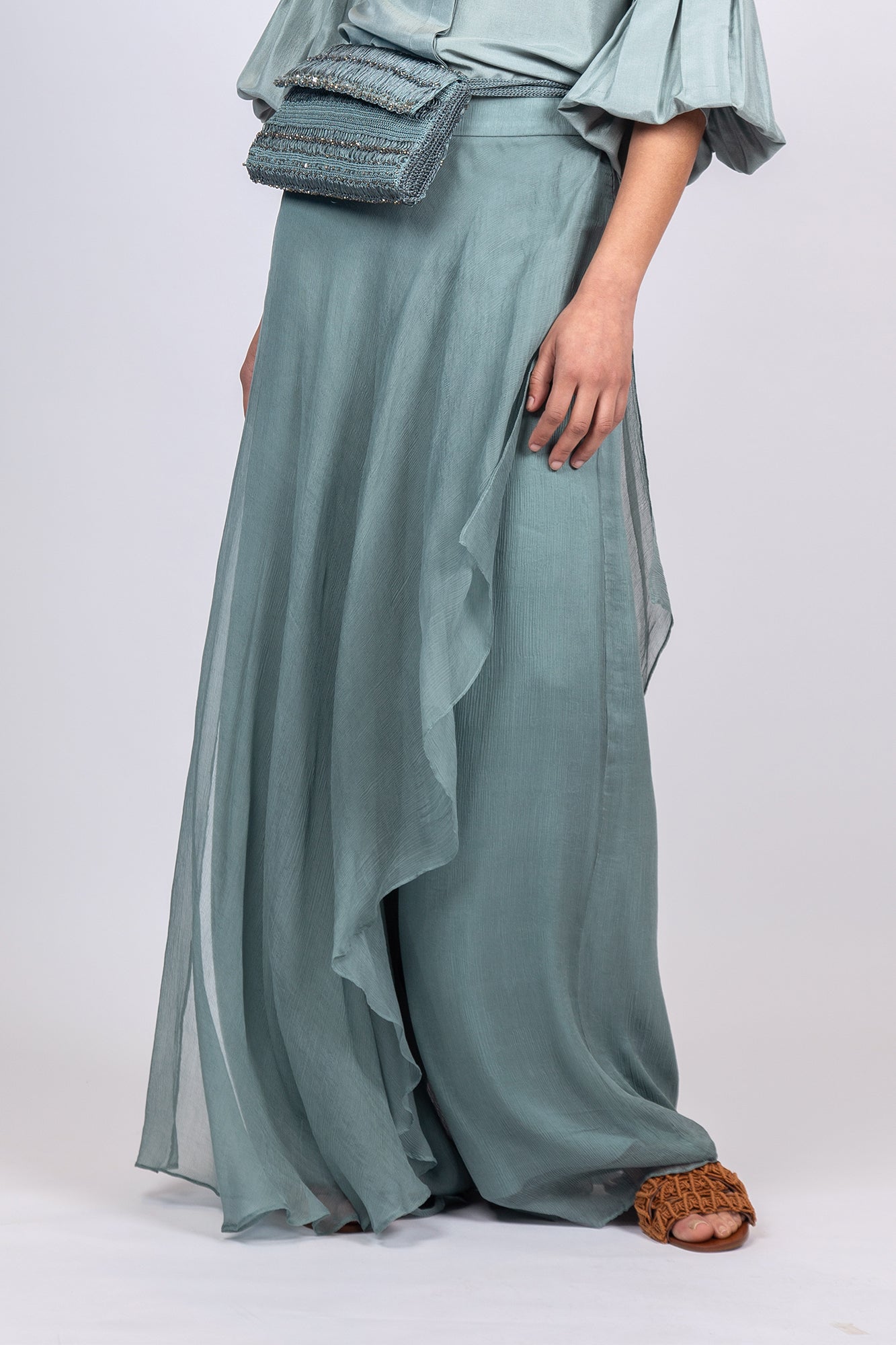 Idanna Pant in Dark Green – Silk Palazzo Pants with Flowing Fit