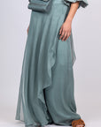 Idanna Pant in Dark Green – Silk Palazzo Pants with Flowing Fit