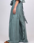 Idanna Pant in Dark Green – Silk Palazzo Pants with Flowing Fit
