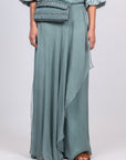 Idanna Pant in Dark Green – Silk Palazzo Pants with Flowing Fit