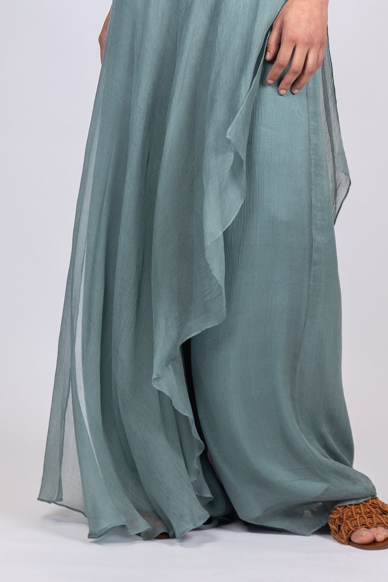 Idanna Pant in Dark Green – Silk Palazzo Pants with Flowing Fit