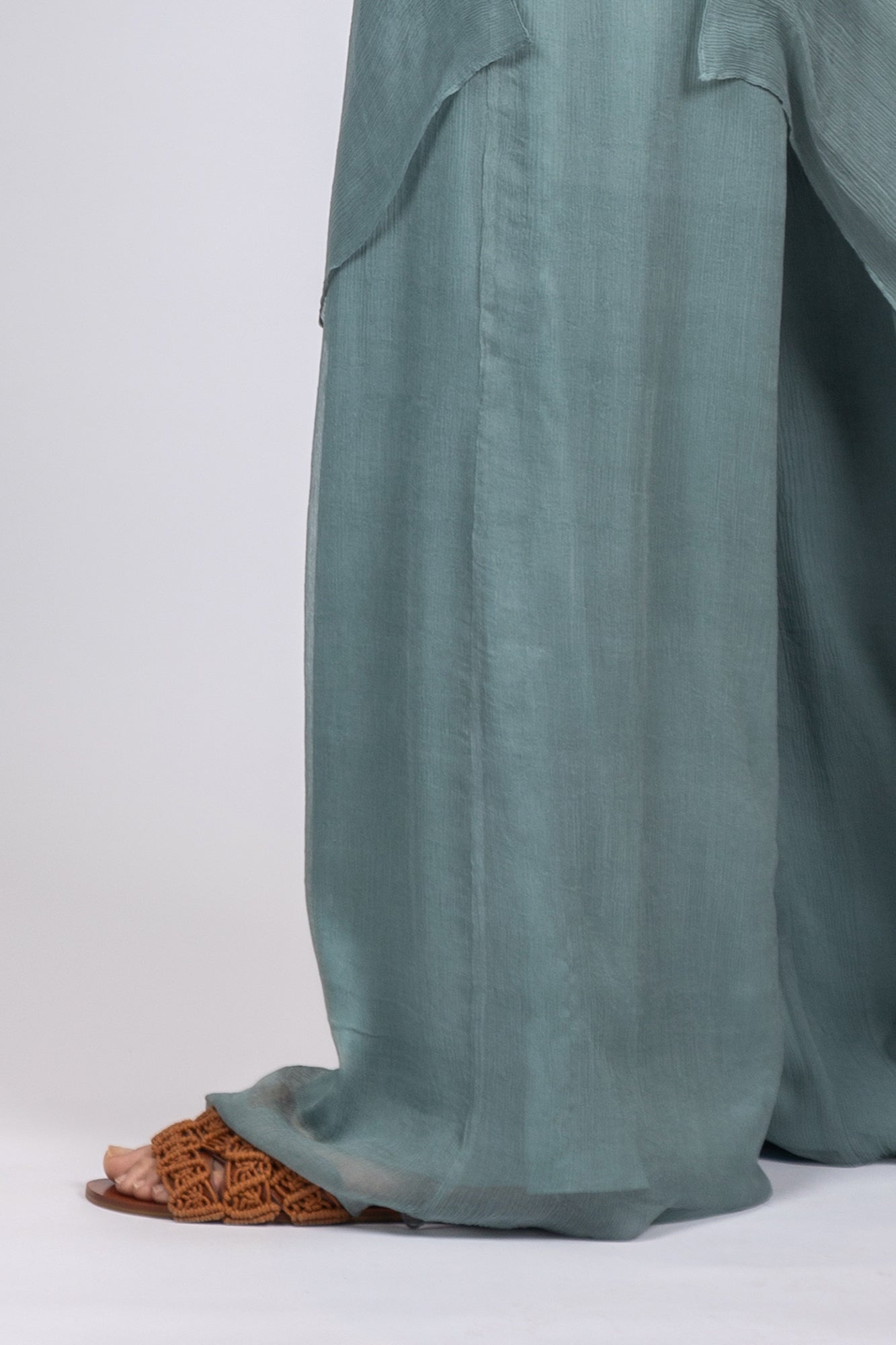 Idanna Pant in Dark Green – Silk Palazzo Pants with Flowing Fit