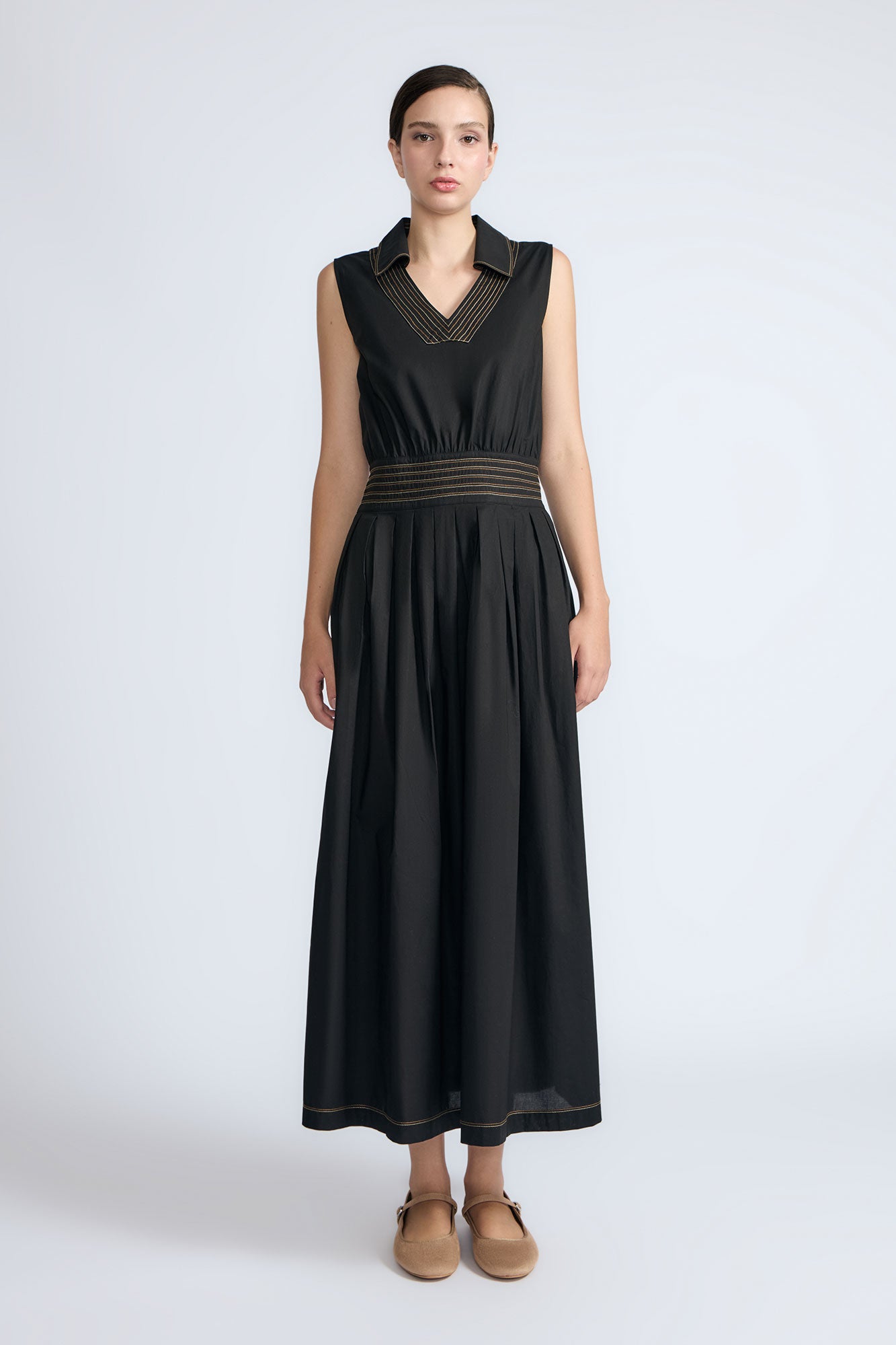 Isidora Dress in Black | Sleeveless Cotton Midi Dress with Hidden Pockets