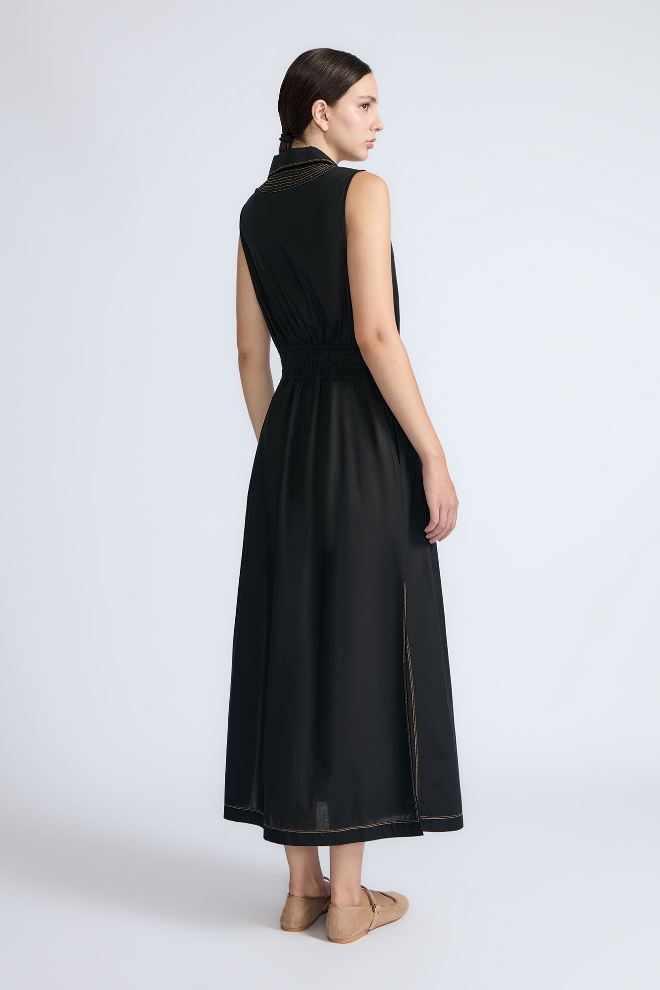 Isidora Dress in Black | Sleeveless Cotton Midi Dress with Hidden Pockets | Sitka Semsch L / Black Isidora Dress in Black | Sleeveless Cotton Midi Dress with Hidden Pockets | Sitka Semsch L / Black