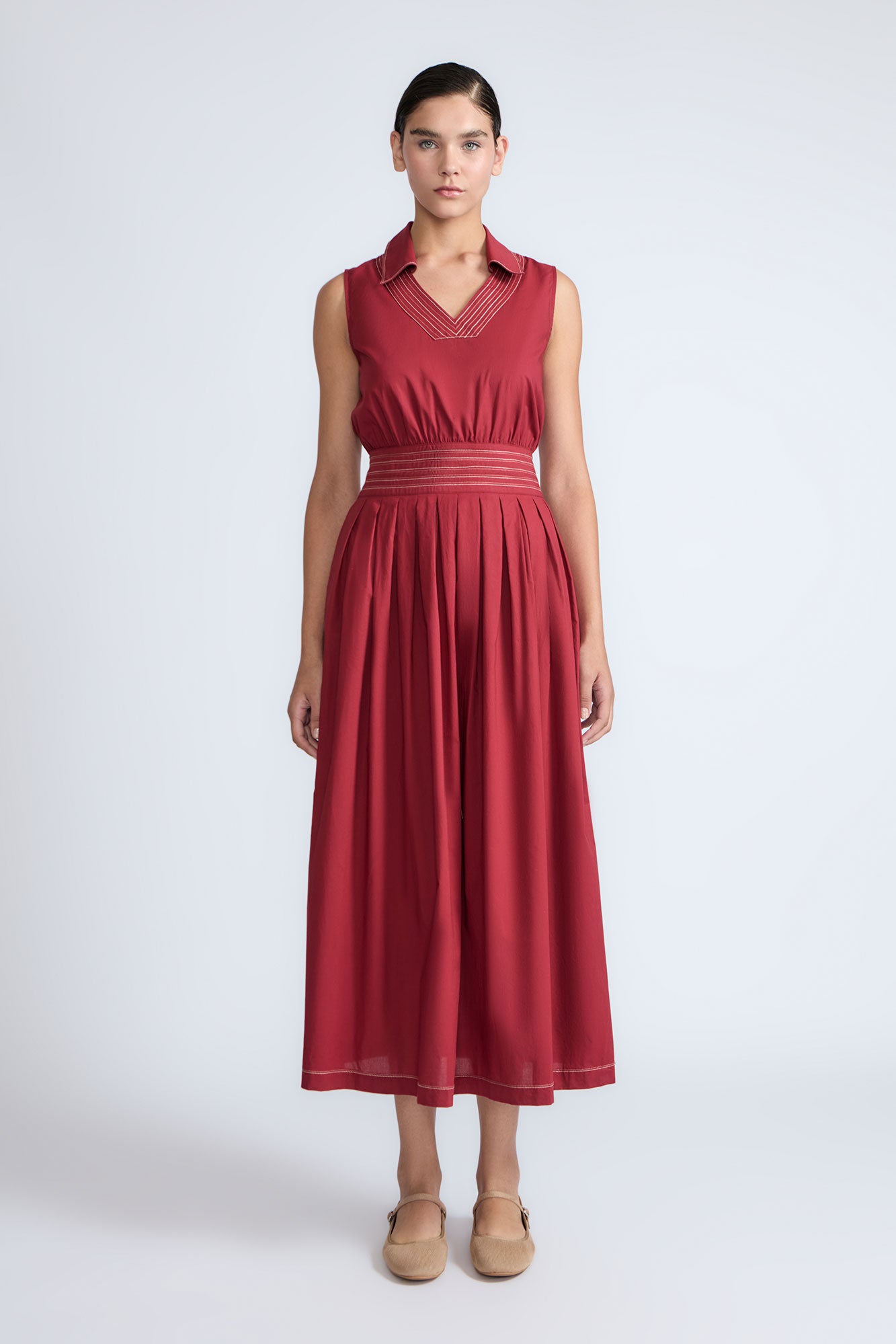 Isidora Dress in Wine | Sleeveless Cotton Maxi Dress with Tiered Silhouette & Hidden Pockets
