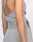 Izenia Dress in Silver | Silk Halter Midi Dress with Crochet Belt | Sitka Semsch