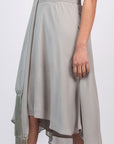 Izenia Dress in Silver | Silk Halter Midi Dress with Crochet Belt | Sitka Semsch