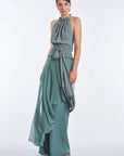 Izenia Silk Halter Top with Beaded Detail | Dark Green
