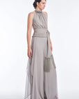 Izenia Silk Halter Top with Beaded Detail | Silver
