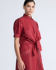 Josie Blouse in Wine – 100% cotton blouse with tonal lace, relaxed fit, and feminine detailing for elevated everyday wear.