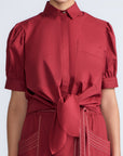 Josie Blouse in Wine – 100% cotton blouse with tonal lace, relaxed fit, and feminine detailing for elevated everyday wear.
