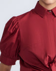 Josie Blouse in Wine – 100% cotton blouse with tonal lace, relaxed fit, and feminine detailing for elevated everyday wear.