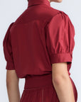 Josie Blouse in Wine – 100% cotton blouse with tonal lace, relaxed fit, and feminine detailing for elevated everyday wear.
