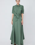 Josie Blouse in Military Green - Stylish Bubble Sleeve Cotton Blouse with Copper Buttons