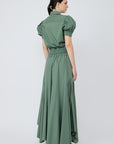 Josie Blouse in Military Green - Stylish Bubble Sleeve Cotton Blouse with Copper Buttons