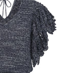 Knitted Alejandra Vest in Navy Melange with V-neck and crochet details
