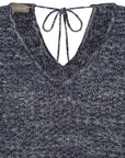 Knitted Alejandra Vest in Navy Melange with V-neck and crochet details