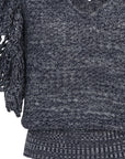 Knitted Alejandra Vest in Navy Melange with V-neck and crochet details