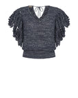 Knitted Alejandra Vest in Navy Melange with V-neck and crochet details