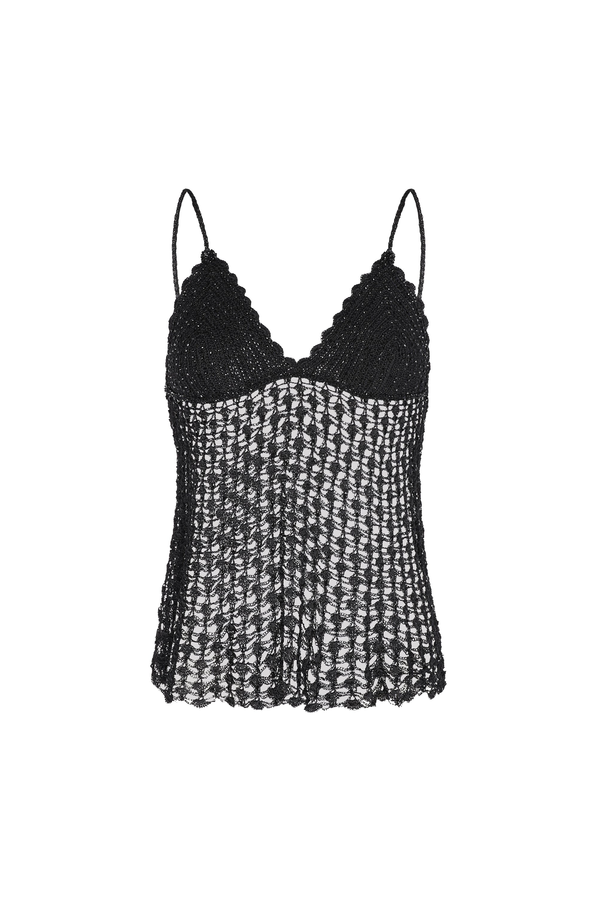 Liz Top in Black – Handwoven crochet top with beaded embroidery and halter neckline.