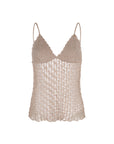 Liz Top in Blush – Handwoven crochet top with beaded embroidery and open-back design.