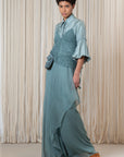 Liz Top in Dark Green – Handwoven crochet halter top with intricate beaded embroidery and open-back ties.