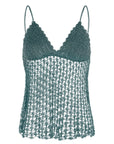 Liz Top in Dark Green – Handwoven crochet halter top with intricate beaded embroidery and open-back ties.